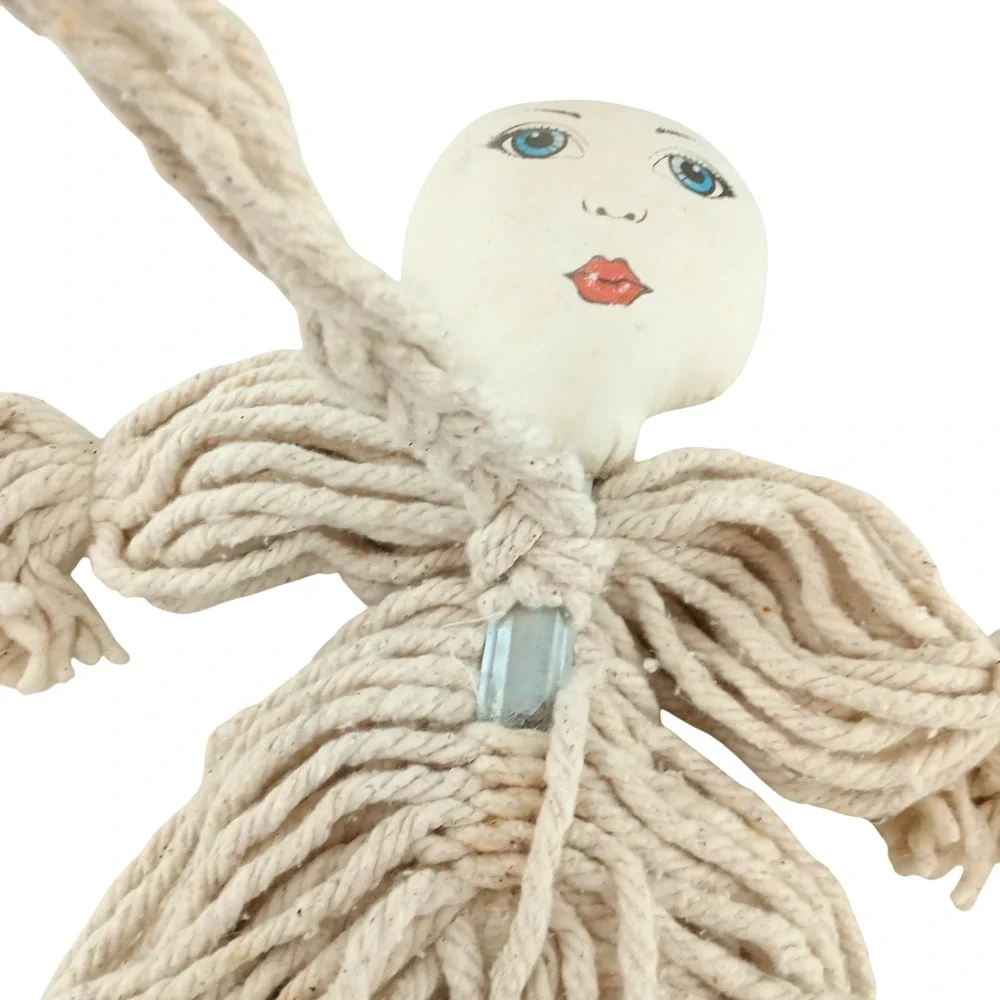Vintage Mop Head Yarn Rope Doll Hand-Painted Face – Primitive Folk Art Décor